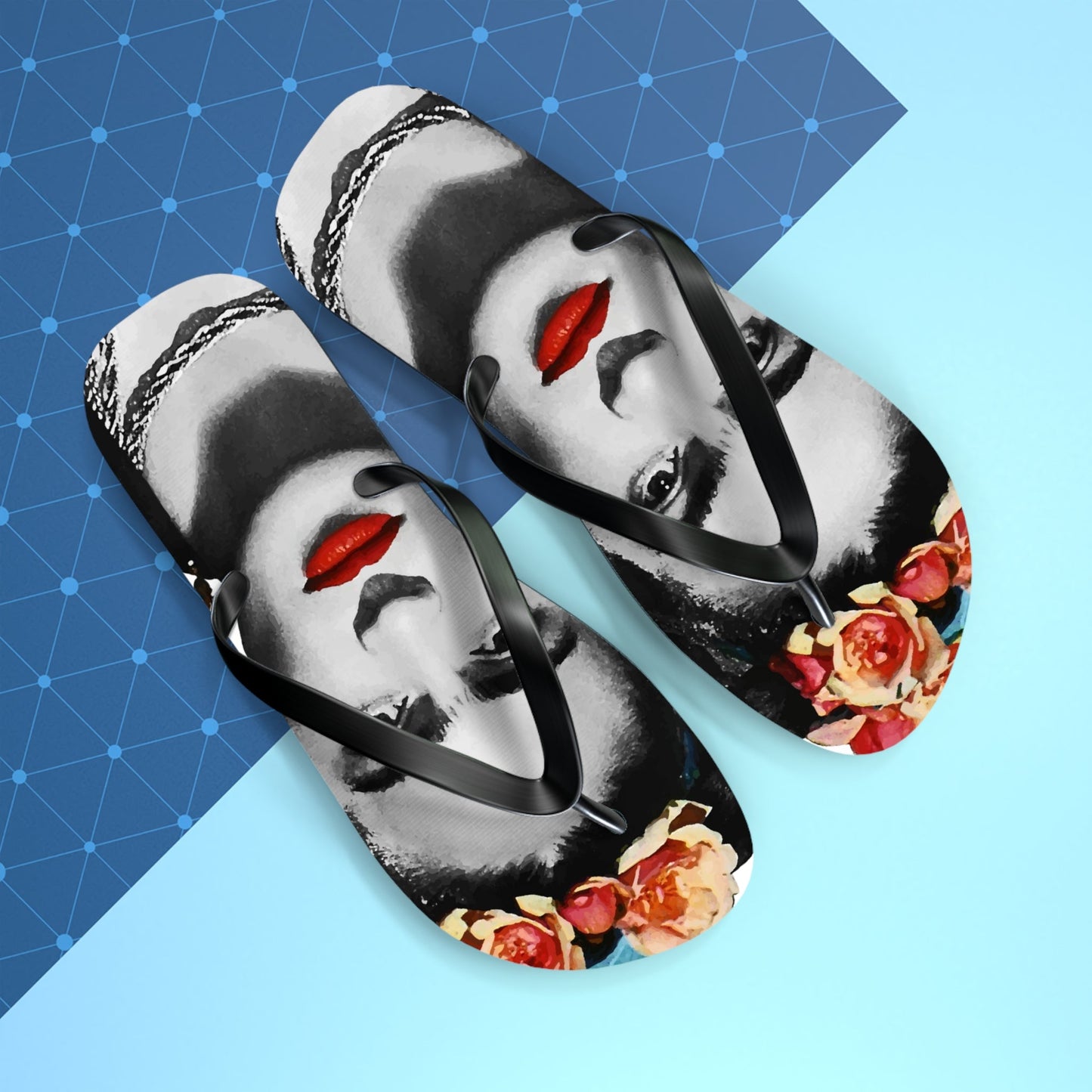 Frida Kahlo With Flowers Poster Artwork Flip-Flops-4