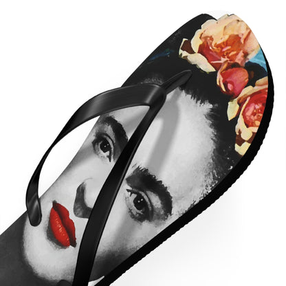 Frida Kahlo With Flowers Poster Artwork Flip-Flops-2