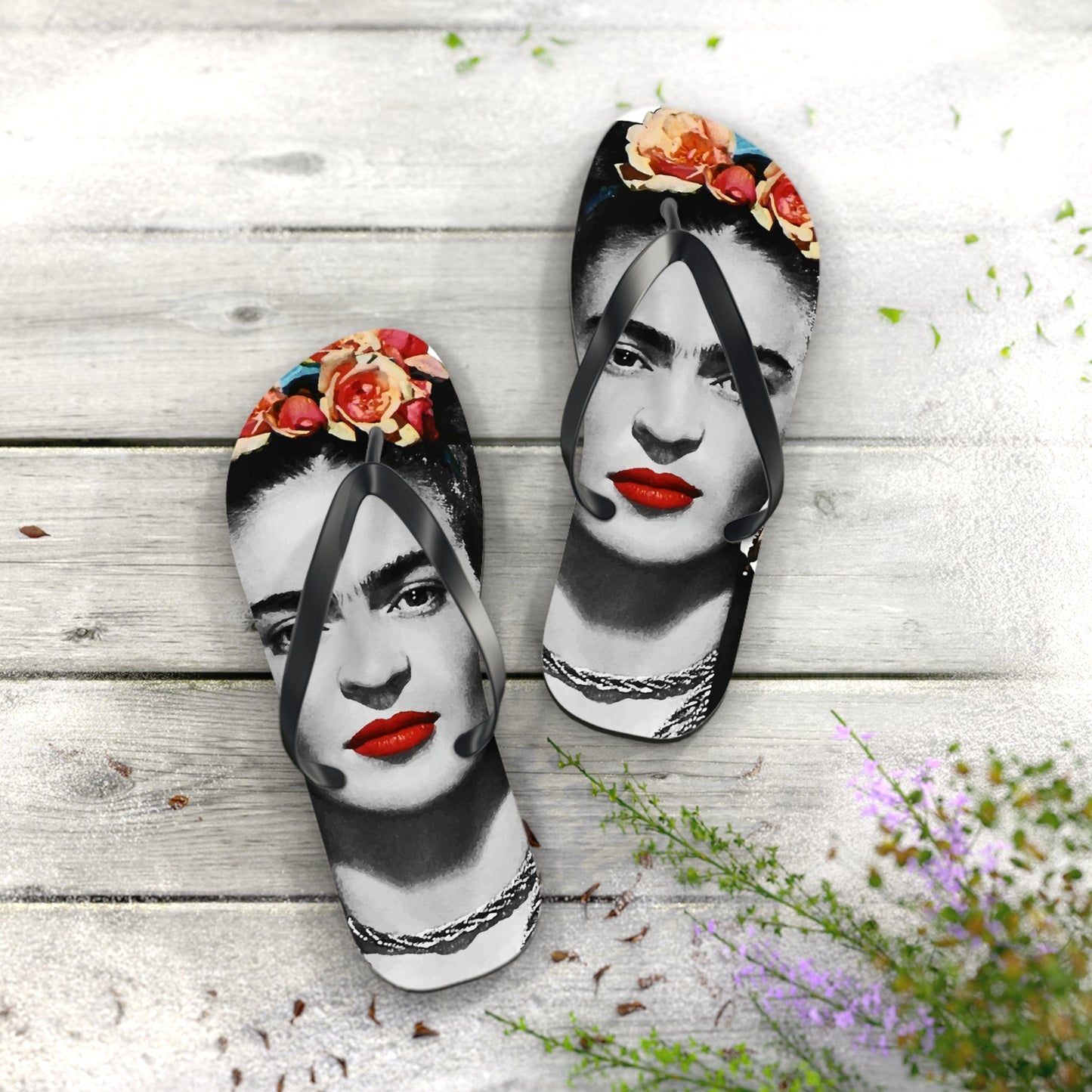 Frida Kahlo With Flowers Poster Artwork Flip-Flops-3