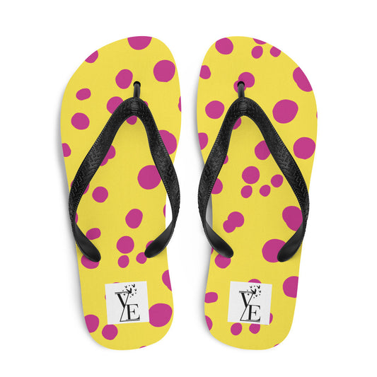 Yellow Pink Polka Dot Flip-Flops
