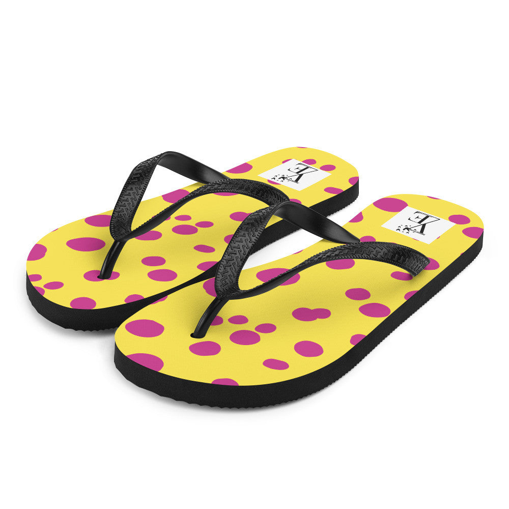 Yellow Pink Polka Dot Flip-Flops