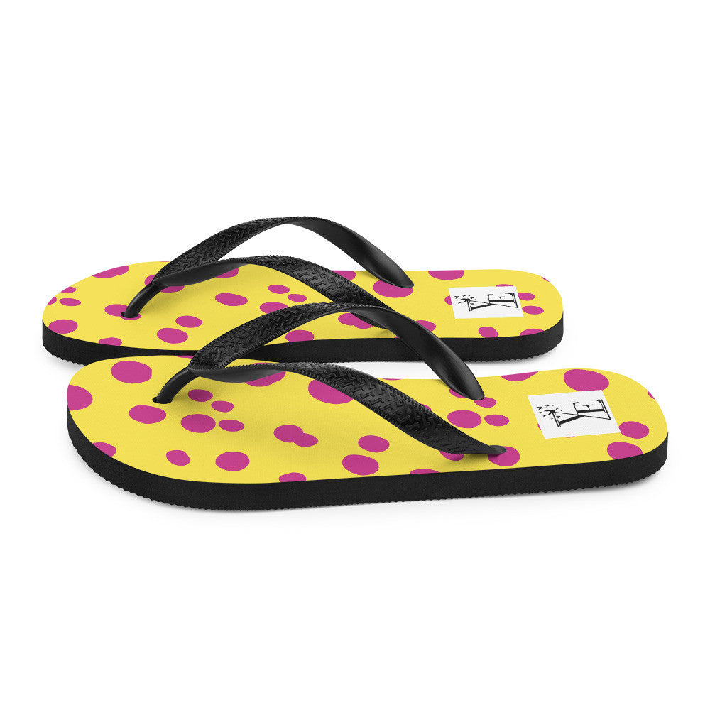 Yellow Pink Polka Dot Flip-Flops