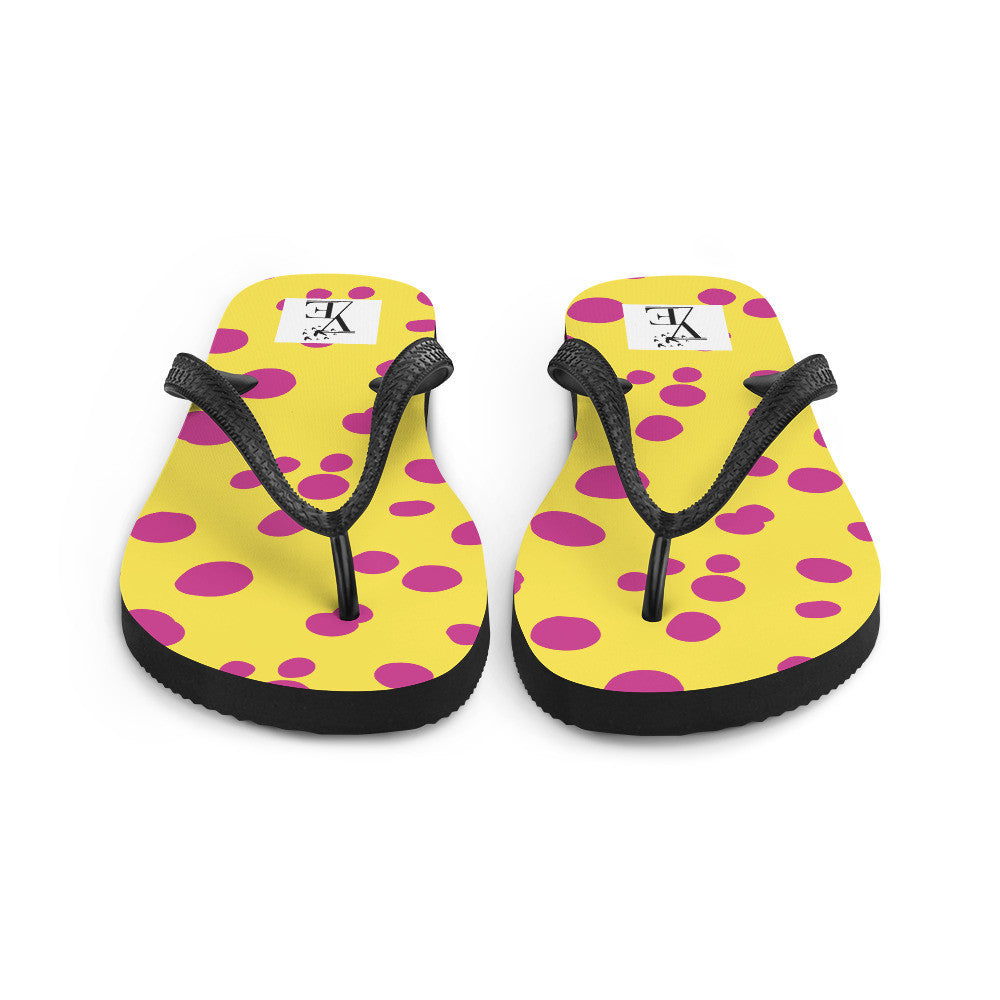 Yellow Pink Polka Dot Flip-Flops