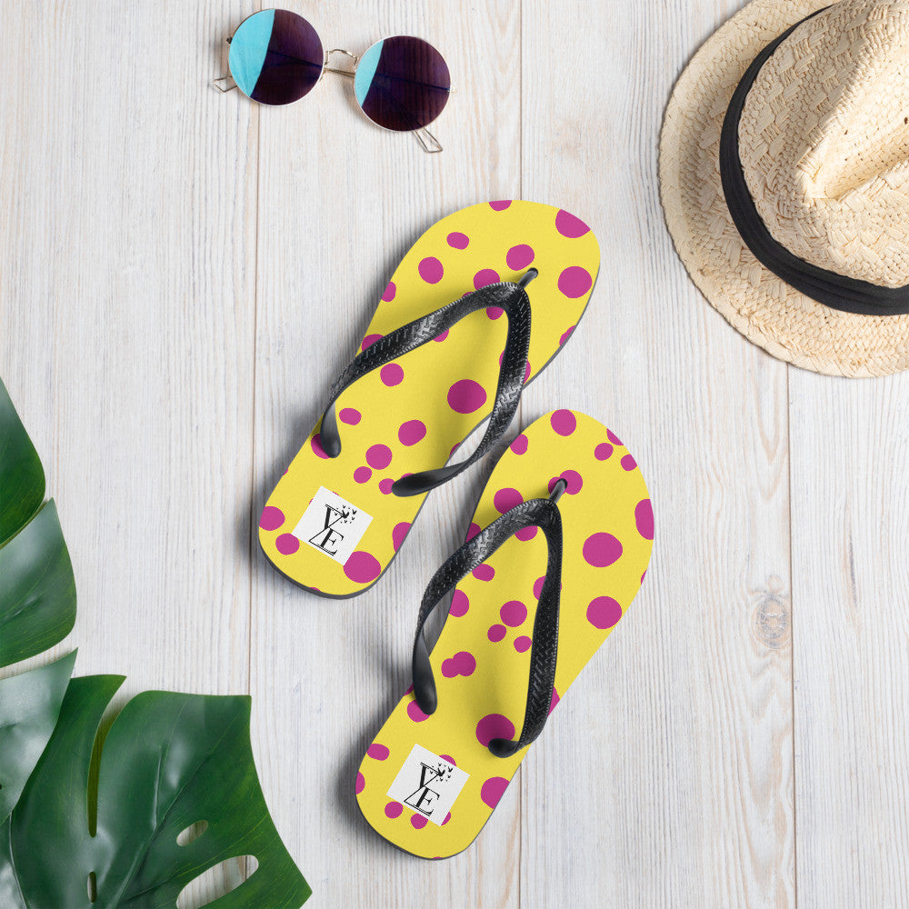 Yellow Pink Polka Dot Flip-Flops