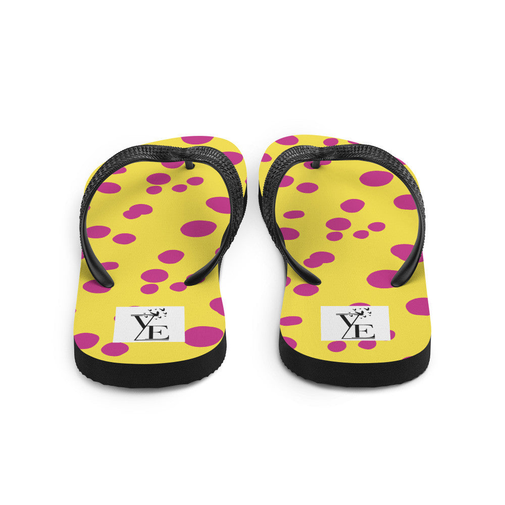 Yellow Pink Polka Dot Flip-Flops